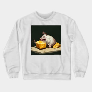 Fat Rat Eating Cheese 2, a very ugly rat, but a bit cute. Crewneck Sweatshirt